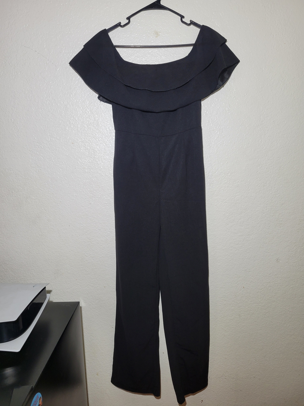 SHEIN Black Off Shoulder Ruffle Jumpsuit